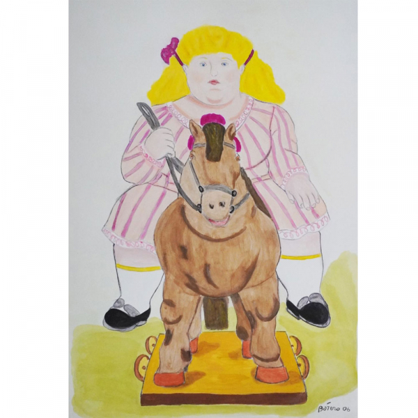 FERNANDO BOTERO (Medellín,1932 - Mónaco, 2023) - Niña a Caballo. Acuarela y lápiz sobre papel.  
