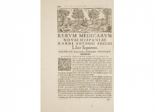 FRANCISCO HERNANDEZ (Puebla de Montalbán, Toledo, ca.1515 - Madrid, 1587)  Rerum Medicarum Novase Hispaniae Thesaurus; Historiae Animalium et Mineralium Novae Hispaniae Liber Unicus .  Editado por Nardo Antinio de Recchi, con notas de Giovanni Terrentio, Johannes Faber, Fabio Colonna y Federico Cesi.  Roma, V. Mascardi, 1651. 