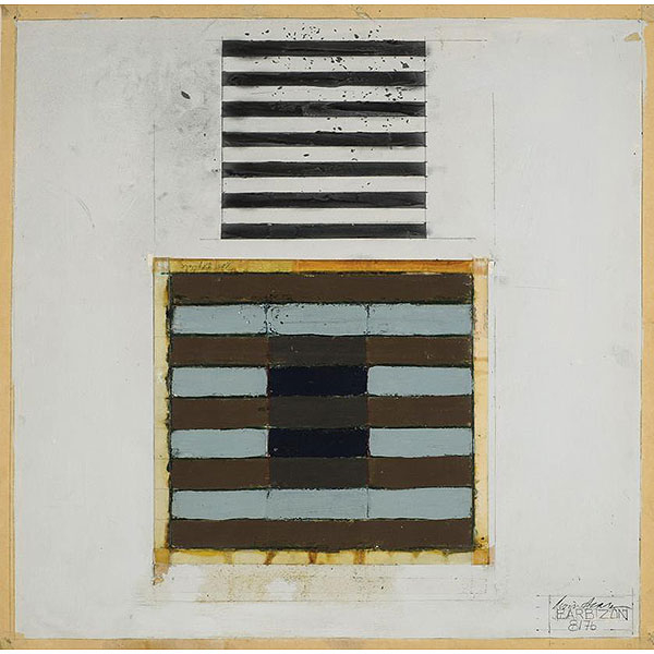 Kevin Teare.  (1951)   "Barbizon (1976)". Óleo, mortero y acrílico sobre papel. Firmado 