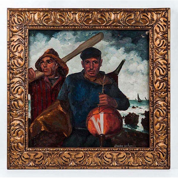 JULIÁN IBAÑEZ DE ALDECOA Y ARANO (1866-1952). Óleo s/ lienzo. &#039;Pescadores&#039;