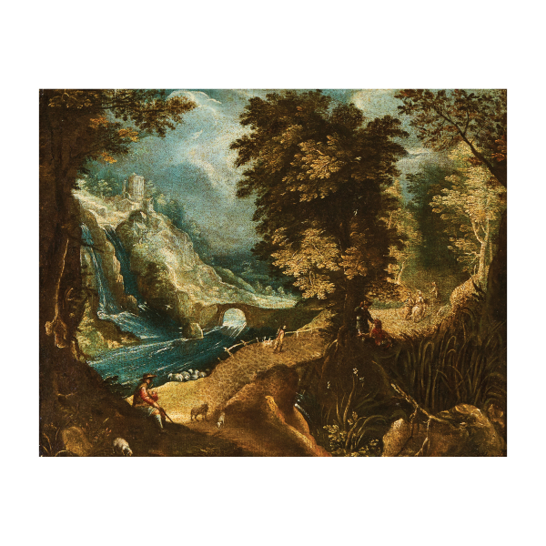 Escuela centroeuropea, s.XVII. Paisaje con figuras. Óleo sobre tela.