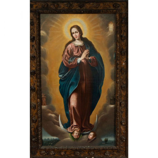 JUAN DEL CASTILLO (c. 1590- c. 1657) "Inmaculada Concepción". Escuela sevillana. Siglo XVII-XIX.   Óleo sobre lienzo.