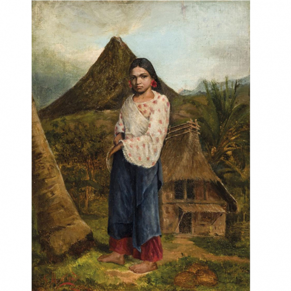 F&eacute;lix Mart&iacute;nez Lorenzo. "Ni&ntilde;a filipina". &Oacute;leo sobre lienzo. Firmado en el &aacute;ngulo inferior izquierdo.