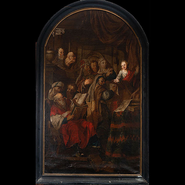 Jesús predicando a los Rabinos en el Templo, escuela flamenca del siglo XVII.