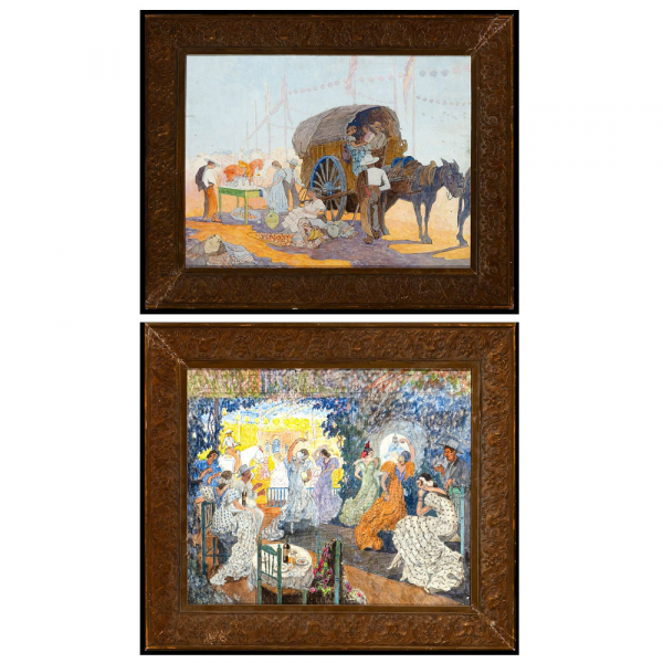 Pareja "Escenas populares andaluzas" de Eduardo Martínez Vázquez (Fresnedilla, Ávila, 1886-Madrid, 1971) Escuela andaluza, Siglo XIX.  