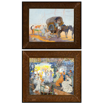 Pareja "Escenas populares andaluzas" de Eduardo Mart&iacute;nez V&aacute;zquez (Fresnedilla, &Aacute;vila, 1886-Madrid, 1971) Escuela andaluza, Siglo XIX.  