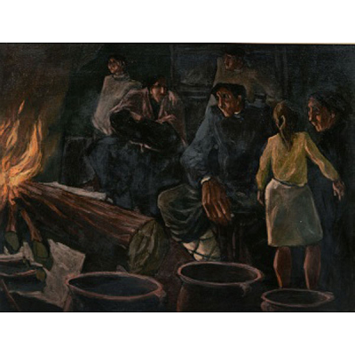 IÑAKI CRUCETA OLALDE  (Bilbao 1945) &quot;Familia vasca en la cocina&quot;
