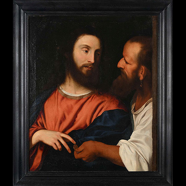 Escuela Veneciana del siglo XVII - El Cristo de la moneda.   Óleo sobre lienzo.