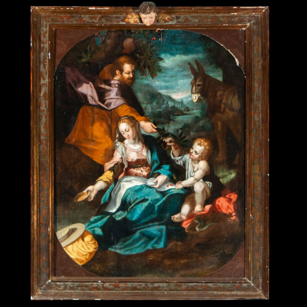 Seguidor de FEDERICO BAROCCI (Urbino, 1528-1612) - Madonna de las cerezas.   Óleo sobre lienzo. 