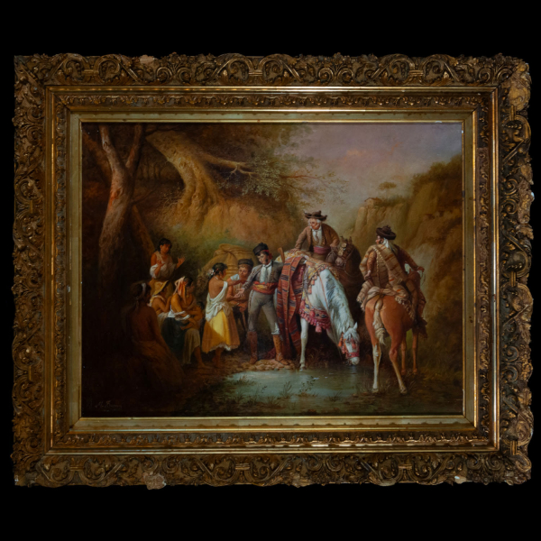 Manuel Barrón, siglo XIX, escena costumbrista andaluza.   Óleo sobre lienzo