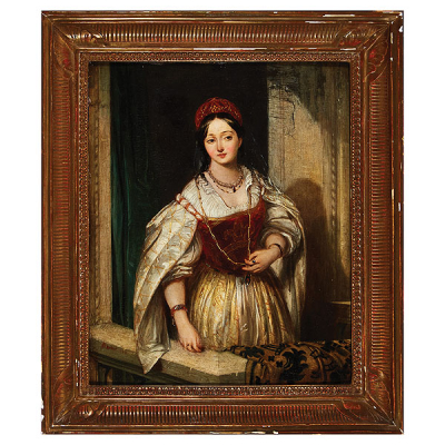 John Rogers Herbert (Maldon, Inglaterra, 1810-Londres, Inglaterra, 1890) Dama de corte. Óleo sobre tabla.