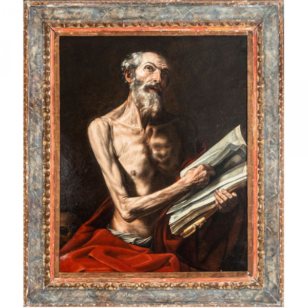 San Jerónimo penitente - Maestro Napolitano del siglo XVII - Escuela Napolitana. Siglo XVII.   Óleo sobre lienzo.