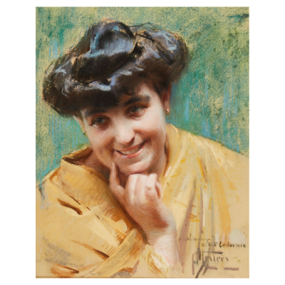 F&eacute;lix Mestres Borrell (Barcelona, 1872-1933) Retrato femenino. Dibujo a pastel sobre papel.
