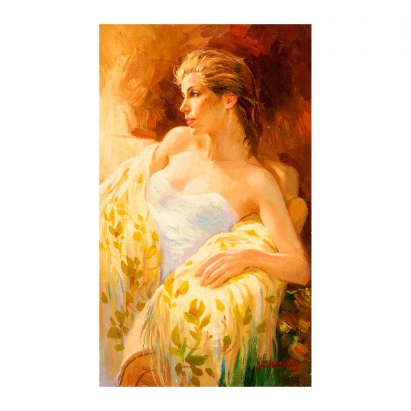 Fernando Fernández (Barcelona, 1940-2010) Mantón amarillo. Óleo sobre tabla. Firmado. Titulado y firmado al dorso.