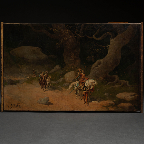 "Cazando con halcón" ÁNGEL LIZCANO(Alcázar de San Juan, 1846-1929)