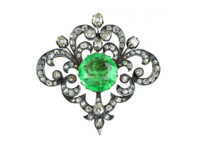 Broche S. XIX con esmeralda central de talla redonda