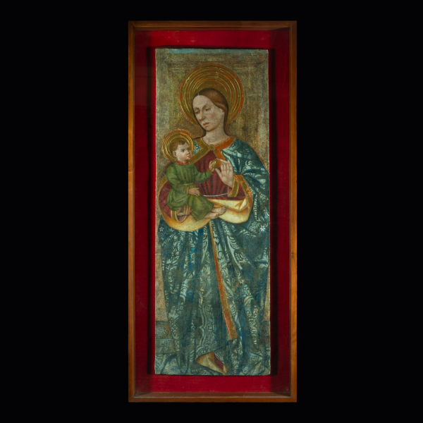 MAESTRO DE CERVERA - JOAN DE RUA - Madonna Medieval al óleo y temple sobre tabla, trabajo Gótico Catalán del siglo XV.