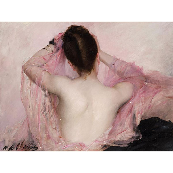 Alphonsine de Challié. Joven con velo rosa 1900