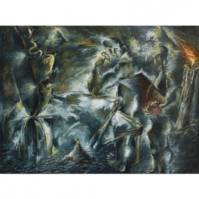 Chema Cobo.   &quot;Finding the motif (Artist&#039;s studio in the ash land)(1984-85)&quot;. Óleo sobre lienzo. 