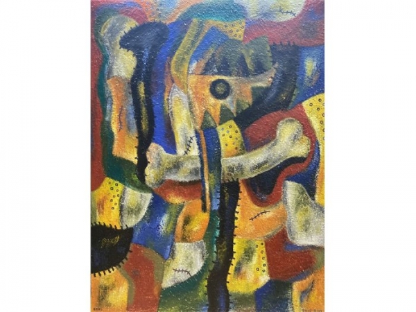 Luis Ríos – Perro con Hueso – Acrílico / arena sobre tela 