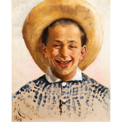 Josep Cusachs Cusachs (Montpellier, Francia, 1851-Barcelona, 1908)  Retrato de ni&ntilde;o.  &Oacute;leo  Firmado 