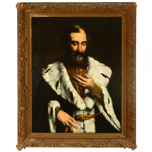 Antonio Gisbert "Retrato de caballero con medallón. Escuela Española. Siglo XIX. Firmado.  Óleo sobre lienzo. 