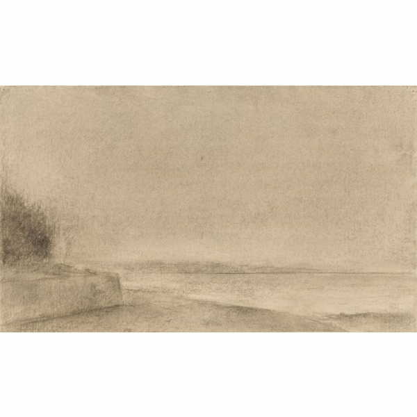 Carmen Laffon.   "Paisaje (c. 1970)". Dibujo a carboncillo sobre cartulina.