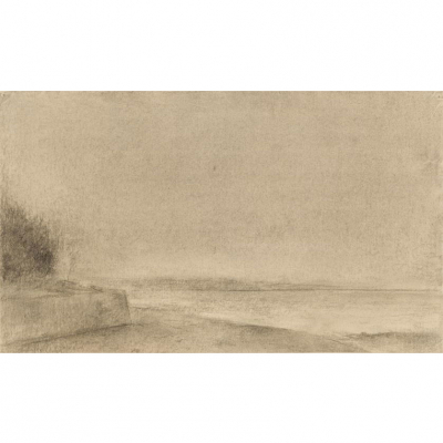 Carmen Laffon.   &quot;Paisaje (c. 1970)&quot;. Dibujo a carboncillo sobre cartulina.