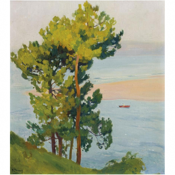 Francisco Llorens D&iacute;az.   "Paisaje". &Oacute;leo sobre lienzo. Firmado en el &aacute;ngulo inferior izquierdo.