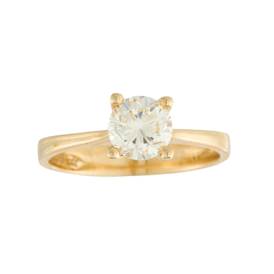 Sortija solitario en oro con diamante talla brillante engastado en garras. Peso diamante: 1,08 ct. aprox.