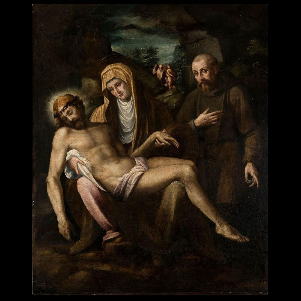 Círculo de Bernardino Campi (Reggio Emilia 1520 - Cremona 1591) - Lamentación sobre el Cristo Depuesto y San Francisco