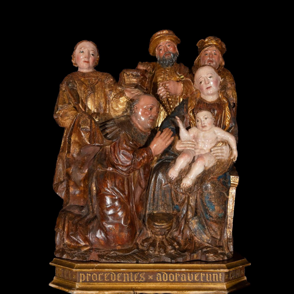 Importante "Adoraci&oacute;n G&oacute;tica de Brabante" del siglo XV, con peana del siglo XIX.