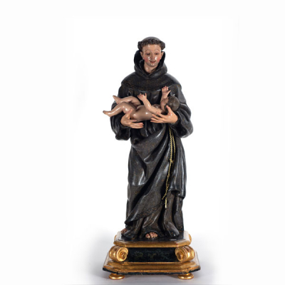 San Francisco de Paula con el niño Jesús, escuela Napolitana o Romana del siglo XVII.