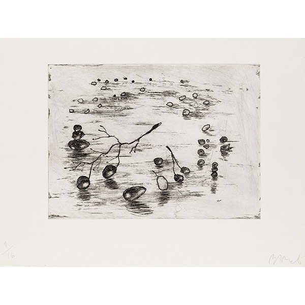 Miquel Barceló.   "Fruta (1987)". Aguafuerte y punta seca sobre papel. Firmado en el ángulo inferior derecho.