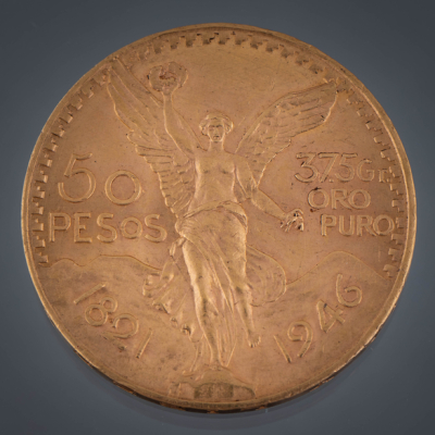Moneda de cincuenta pesos mexicanos de Estados Unidos (1821-1946) en oro de 22kt