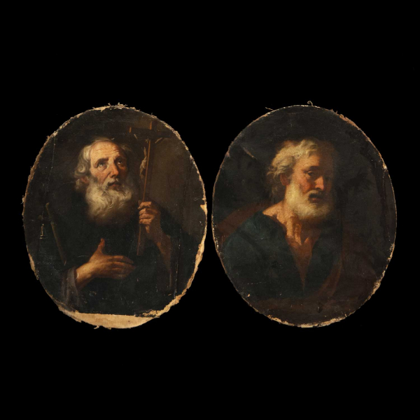 Pareja de Apóstoles Santiago y San Andrés - Atribuíbles a Luca Giordano Escuela Italiana Napolitana Barroca del siglo XVII - Italia.