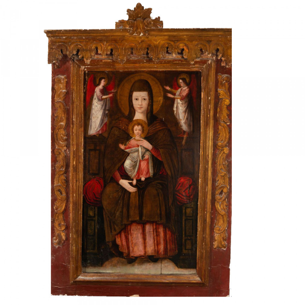 Virgen del Pópolo, escuela italiana del siglo XVI.   Óleo sobre tabla. 