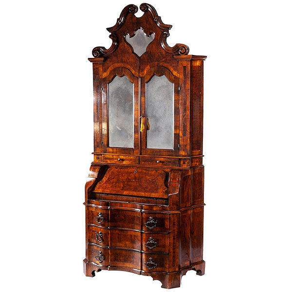 Bur&oacute; italiano de dos cuerpos en madera de nogal.