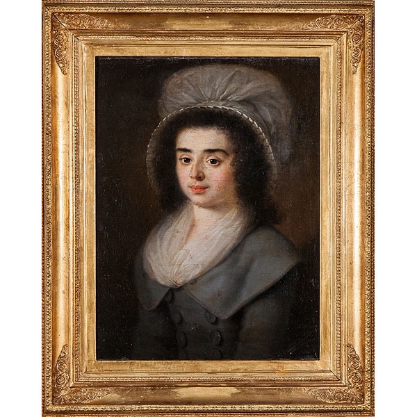 Agust&iacute;n Esteve (Valencia, 1753 - 1820) "Retrato de dama con toca blanca"