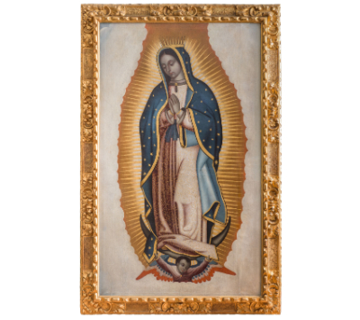 ATRIBUIDO A MIGUEL CABRERA (Oaxaca, 1695 - Ciudad de M&eacute;xico, 1768)  Virgen de Guadalupe.  h. 1752.   &Oacute;leo sobre lienzo.