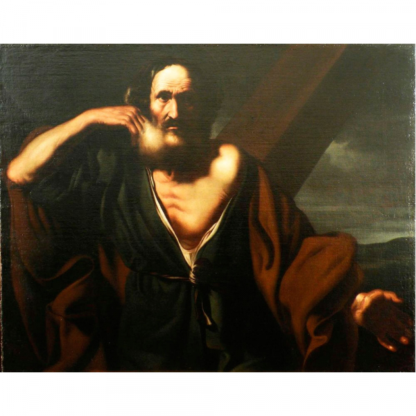 MAESTRO CARAVAGGISTA, SIGLO XVII "San Andrés".   Óleo sobre lienzo.