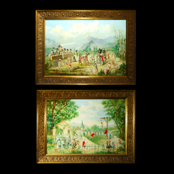 Pareja de Escenas con Personajes Grotescos - FERRER PALLOJA, José - Escuela española de cambio de siglo XIX - XX.