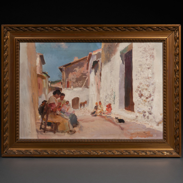 &quot;Mujeres tejiendo &quot; Autoría: Cecilio Pla(Valencia, 1860 -1934)