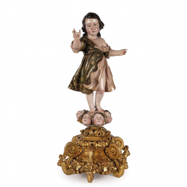 Atribuido a Luisa Roldan.   &quot;Jesús como infante. Último cuarto del S. XVII&quot;. Escultura exenta en madera tallada, policromada, dorada y estofada.