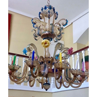 Lámpara de techo de doce luces de cristal de Murano