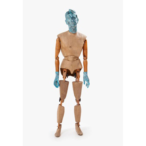 Maniquí articulado en madera, con rostro y manos en yeso pintado en falso mármol azul. Italia.  Época: Años 50