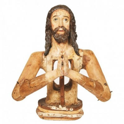 Escuela indo-portuguesa, s.XVII. Cristo orante. Escultura &quot;de vestir&quot; en madera tallada y policromada.