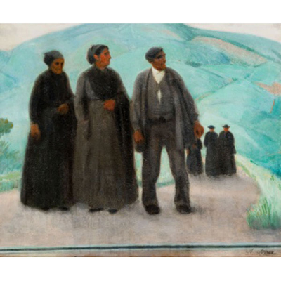 ALBERTO ARRUE  (Bilbao 1878- 1944) "Aldeano, aldeanas y sacerdotes "