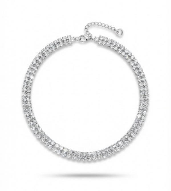Gargantilla riviere de 2 hilos en plata y zafiros blancos.