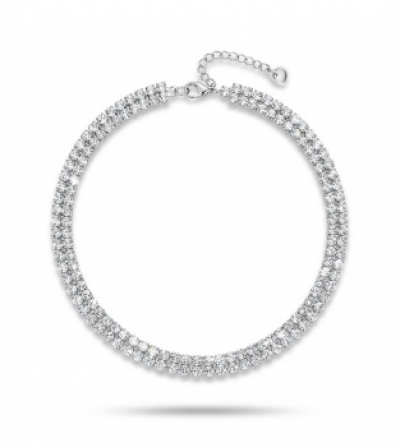 Gargantilla riviere de 2 hilos en plata y zafiros blancos.